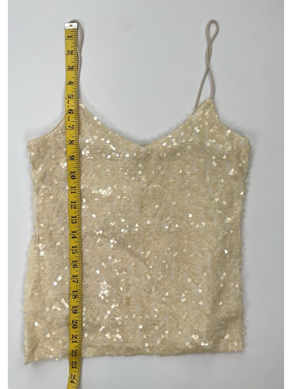 NWT WAYF Sequin Tank Top Cami Womens XS Ivory Cream Sparkle Spaghetti Strap - Picture 7 of 8